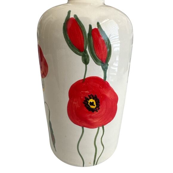 Hand Painted Poppies Signed Italian Pottery Long Neck Bottle L Bai - Picture 9 of 9